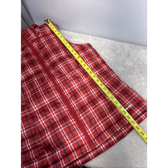 Lands End Women's LT Red Buffalo Plaid Quilted Down Puffer Vest Sleeveless Zip - Picture 10 of 12